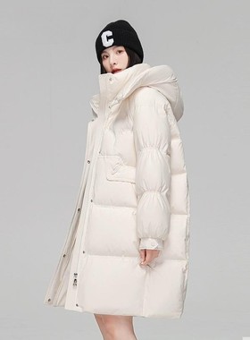 反季中长款羽绒服女2025年冬季新款韩版时尚宽松过膝加厚紫色外套