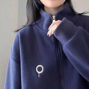 新款 奶呼呼摇粒绒外套女秋冬季 宽松羊羔毛卫衣女立领小个子上衣