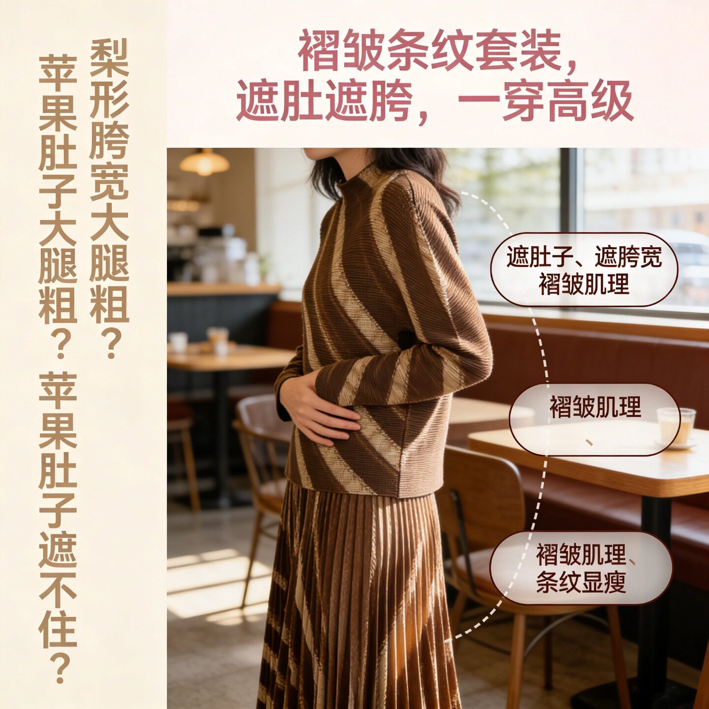 梨型身材穿搭套装高级感高端女装褶皱两件套新款穿搭长袖T恤半裙