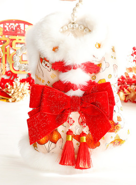 狗狗衣服秋冬装厚款猫咪公主唐装红色闪金喜庆小型犬泰迪宠物4352