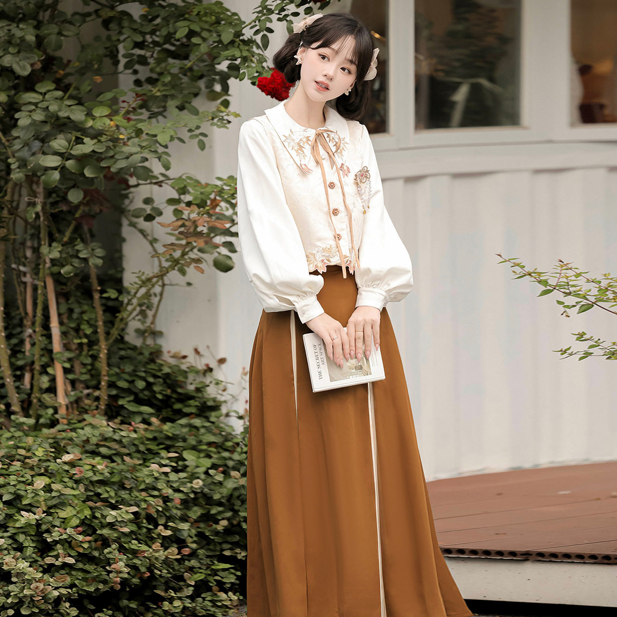 原创惜秋华汉服女中国风改良汉元素马甲衬衣半裙套装马面裙套装