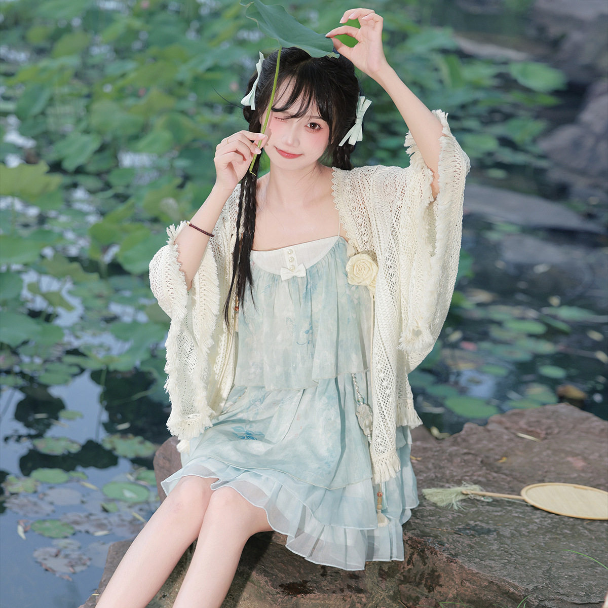 原创设计海盐少女汉服女中国风改良汉元素披肩吊带裙套装日常汉服