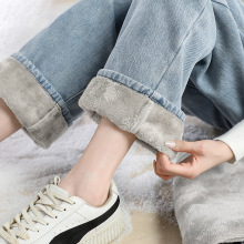 牛仔裤2025新款女加绒加厚裤子少女生秋冬装初中高中学生直筒宽松