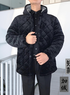 男士短款棉衣冬季加厚加绒保暖罩衣工作防寒棉袄大码带帽外套棉服