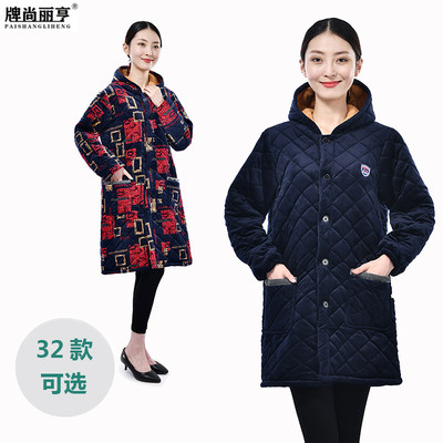 保暖衣冬季棉衣工作服加绒加厚成人男女罩韩版修身厨房围裙中长款