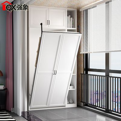 阳台隐形床书柜一体组合壁床家用单人双人翻床储物柜子定制CH-233
