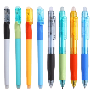 晨光可擦笔小学生专用3-5年级热可擦中性笔磨魔易擦矫正握姿抗菌水笔0.5mm魔力擦按动笔晶蓝黑色卡通可擦笔芯