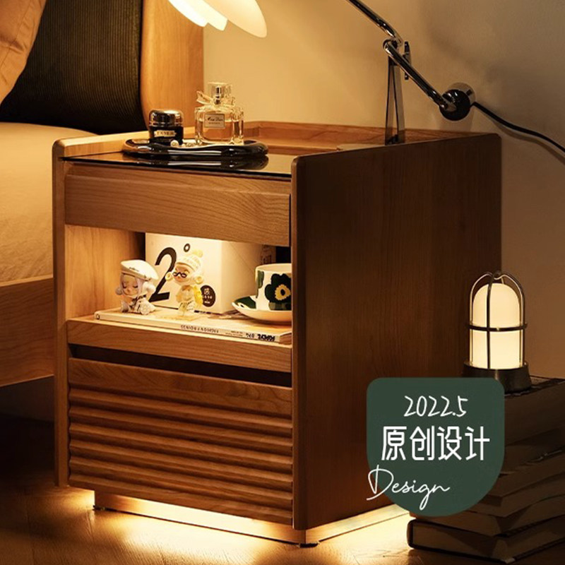 实木床头柜家用卧室北欧樱桃