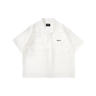 MUNDANE 25SS仿羊毛短袖衬衫 短宽廓形刺绣ALOHA