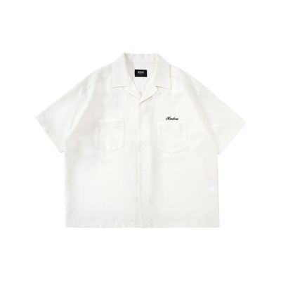 MUNDANE 25SS仿羊毛短袖衬衫 短宽廓形刺绣ALOHA