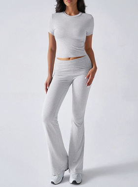 ayj24t888欧美女装025春夏外贸休闲纯色修身短袖长裤运动套装