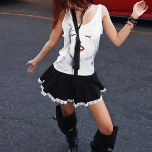 欧美风2025秋季新款女装印花无袖上衣酷帅领带团风舞台套装