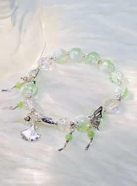 森系绿色蝴蝶水晶串珠手链高颜值学生党新中式古风手串女闺蜜手链