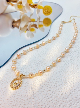 天然淡水珍珠项链女粉色白蝶贝高级感独特设计锁骨链轻奢小众爆款