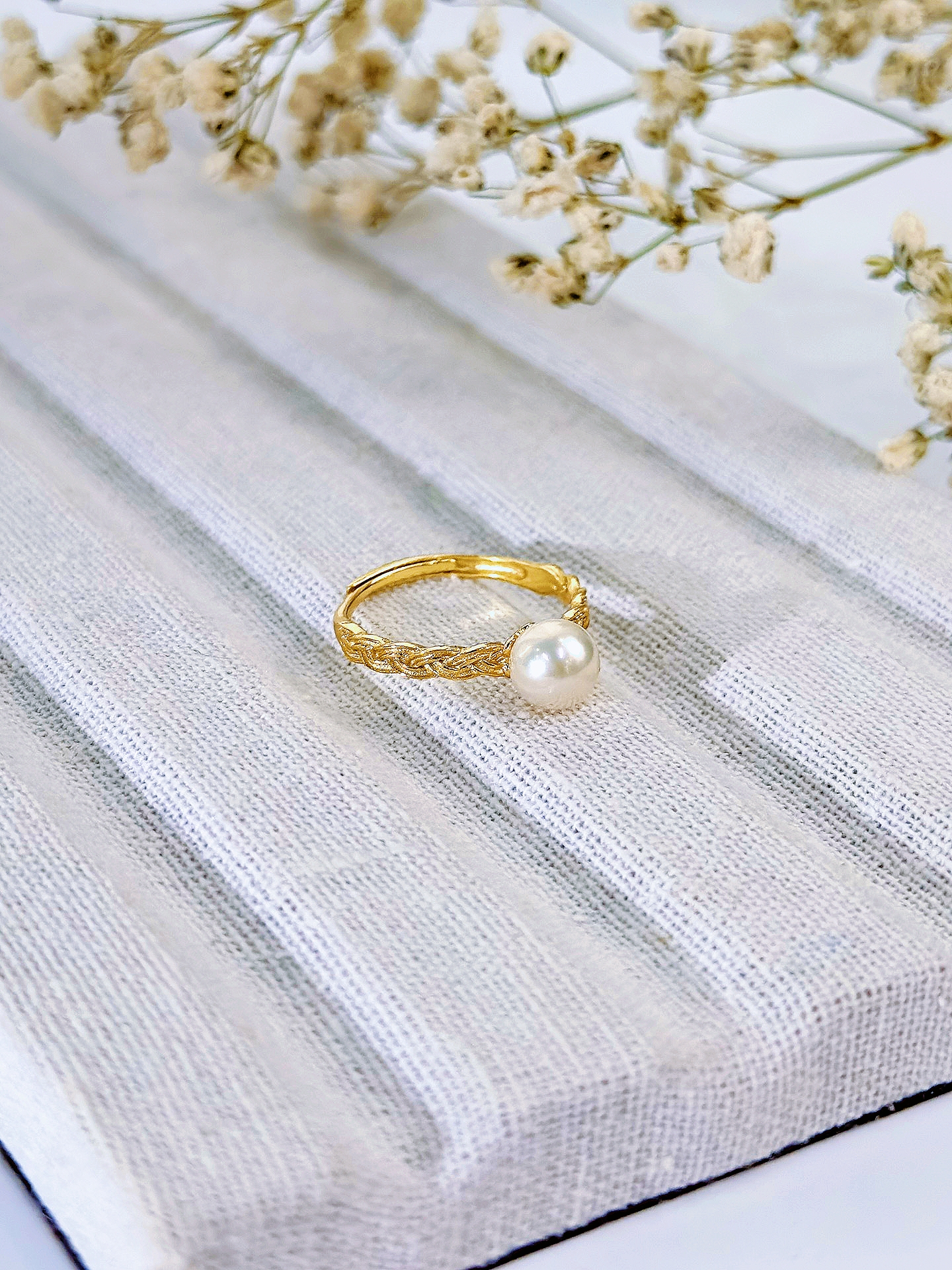 银金天然淡水珍珠戒指近正圆极光基本无暇高级感法式送礼女