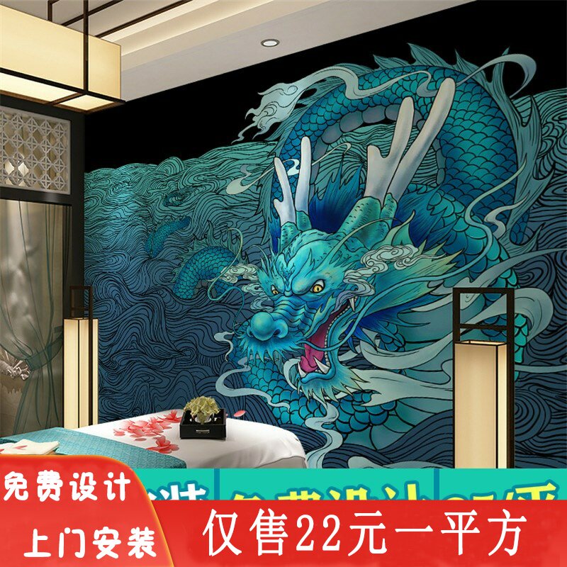 青龙纹身店背景墙纸壁画刺青纹身工作室图案霸气白虎朱雀玄武壁纸