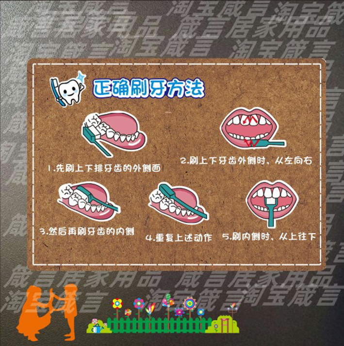 儿童洗手刷牙步骤图流程提示贴墙贴纸幼儿园卫生间防水贴画小图案