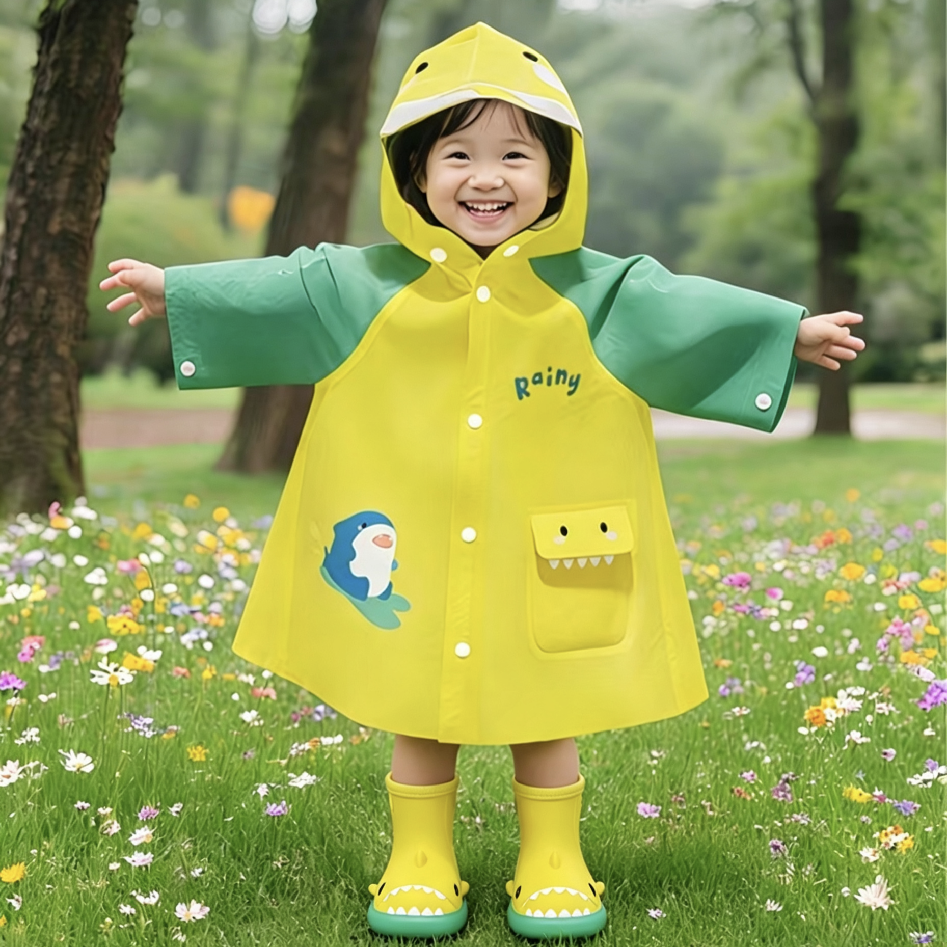 小鲨鱼儿童雨衣雨鞋套装男童女小孩卡通防滑防水宝宝雨靴水鞋幼儿