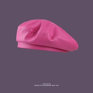 韩国小姐姐bi入多色可选PU皮贝雷帽女时尚 帅气甜美奶乖画家帽平顶