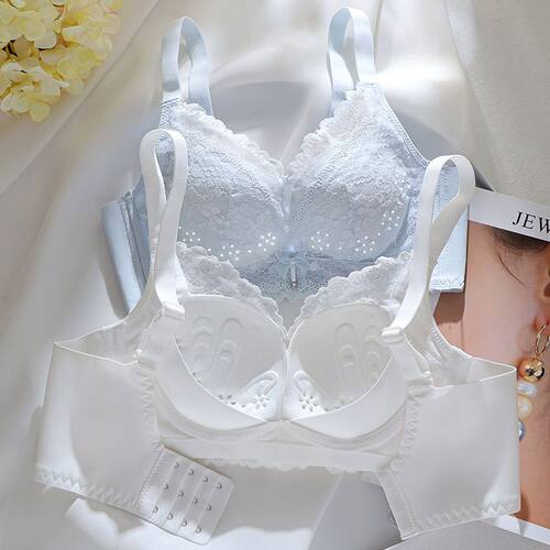小胸聚拢无钢圈收副乳蕾丝文胸