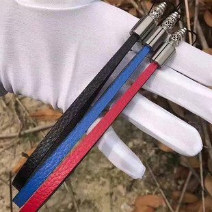 失手绳钛合金藏银牛皮高端大气弹弓吊坠挂绳手把件挂坠头层牛皮