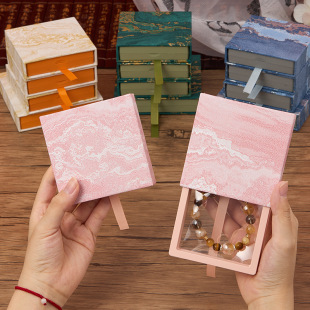 水晶手串手链包装 礼品盒首饰pe透明膜收纳悬浮盒红色小盒批发定制