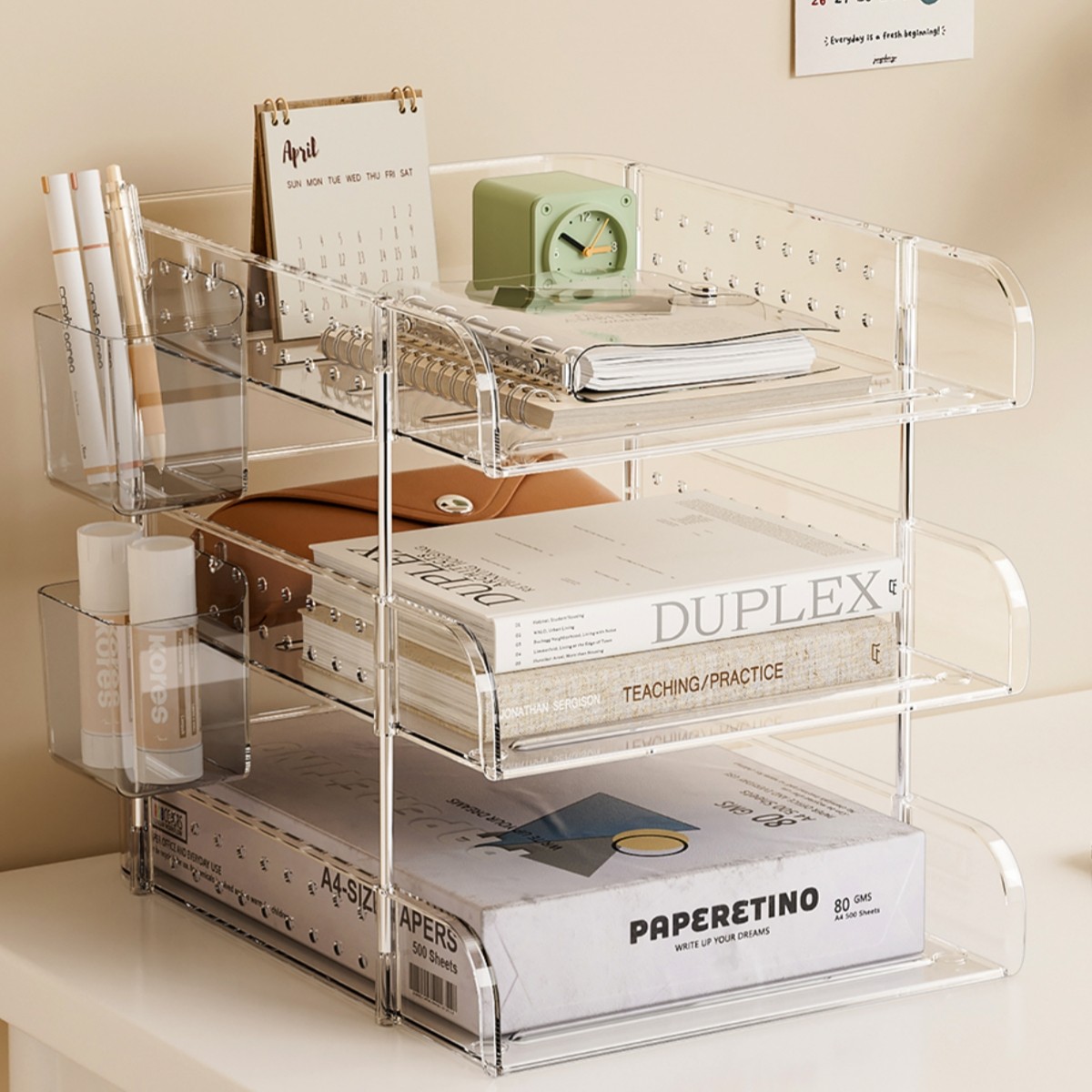 桌面置物架透明A4文件办公室文件放置架打印纸大容量工位整理神器,收纳整理,桌面收纳盒,淘宝优惠券,粉丝福利购,淘宝优惠卷