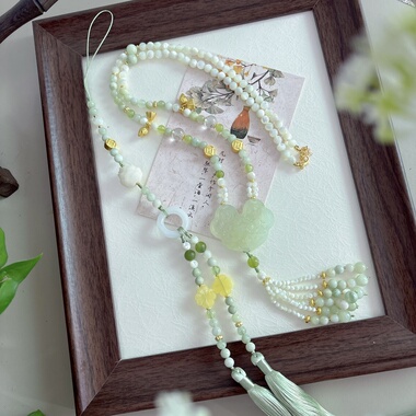 国风新中式荷花锁长璎珞流苏项链