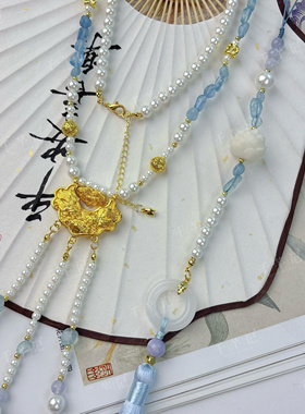 海之泪  国风新款蓝色锦鲤锁璎珞项链古风汉服新中式马面裙配饰女