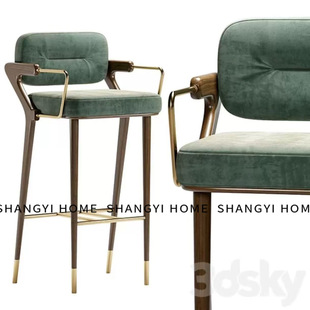 北欧轻奢实木家用吧台椅酒吧椅咖啡厅酒店前台吧台凳设计师款 吧凳