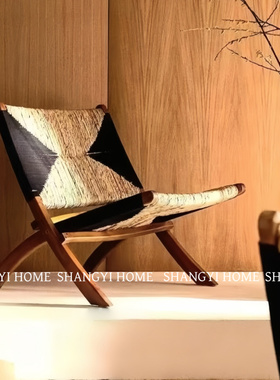 中古藤椅复古风藤编沙发椅法式简约可折叠休闲躺椅设计师靠背椅子