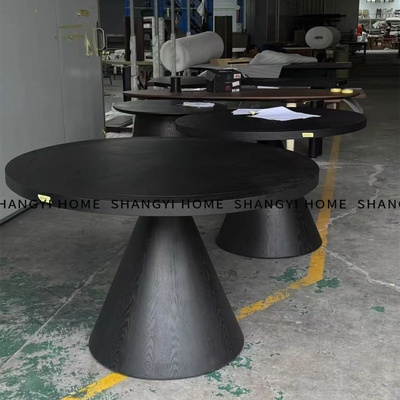 中古风设计师款黑色复古实木圆形餐桌侘寂风极简高级感小户型餐桌