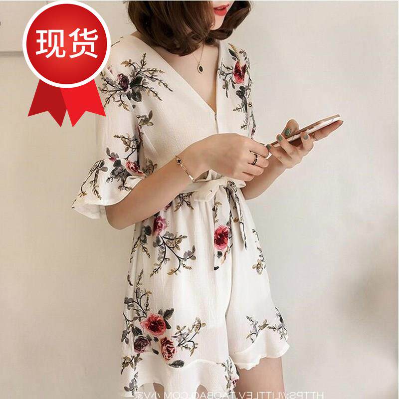 连体裤女夏韩版女装大码宽松雪纺高腰短裤女喇00叭袖阔腿连身裤裙在类目 女装/女士精品, 裤子, 休闲裤中 - 来自Buy2taobao.com提供专业的淘宝代购服务