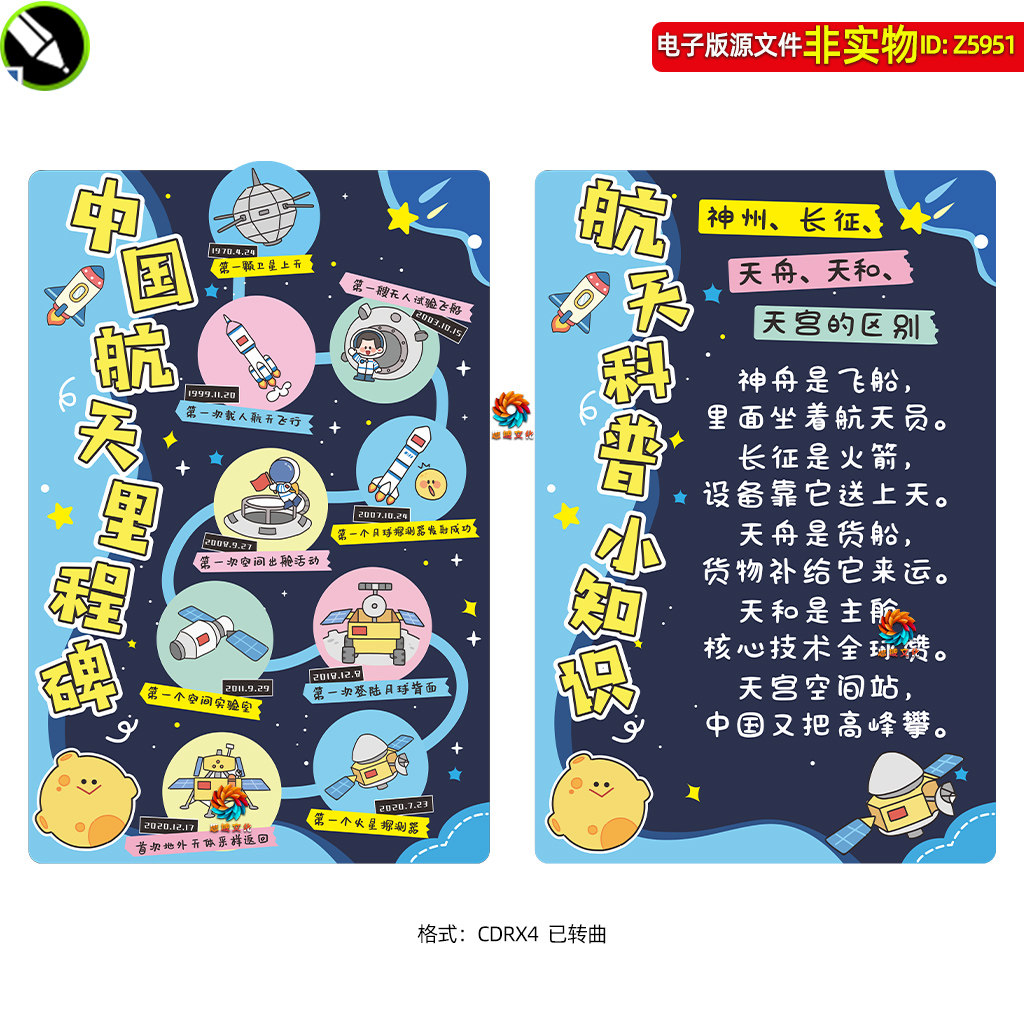 中国航天里程碑卡通插画幼儿园文创展板小学航天科普知识海报素材