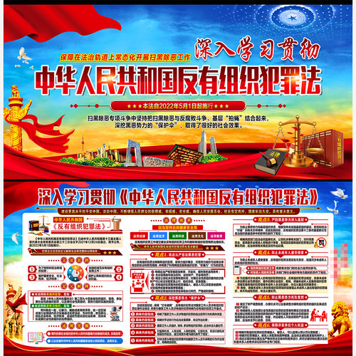 2024年反有组织犯罪法宣传栏展板扫黑除恶挂画海报挂图PS素材模板
