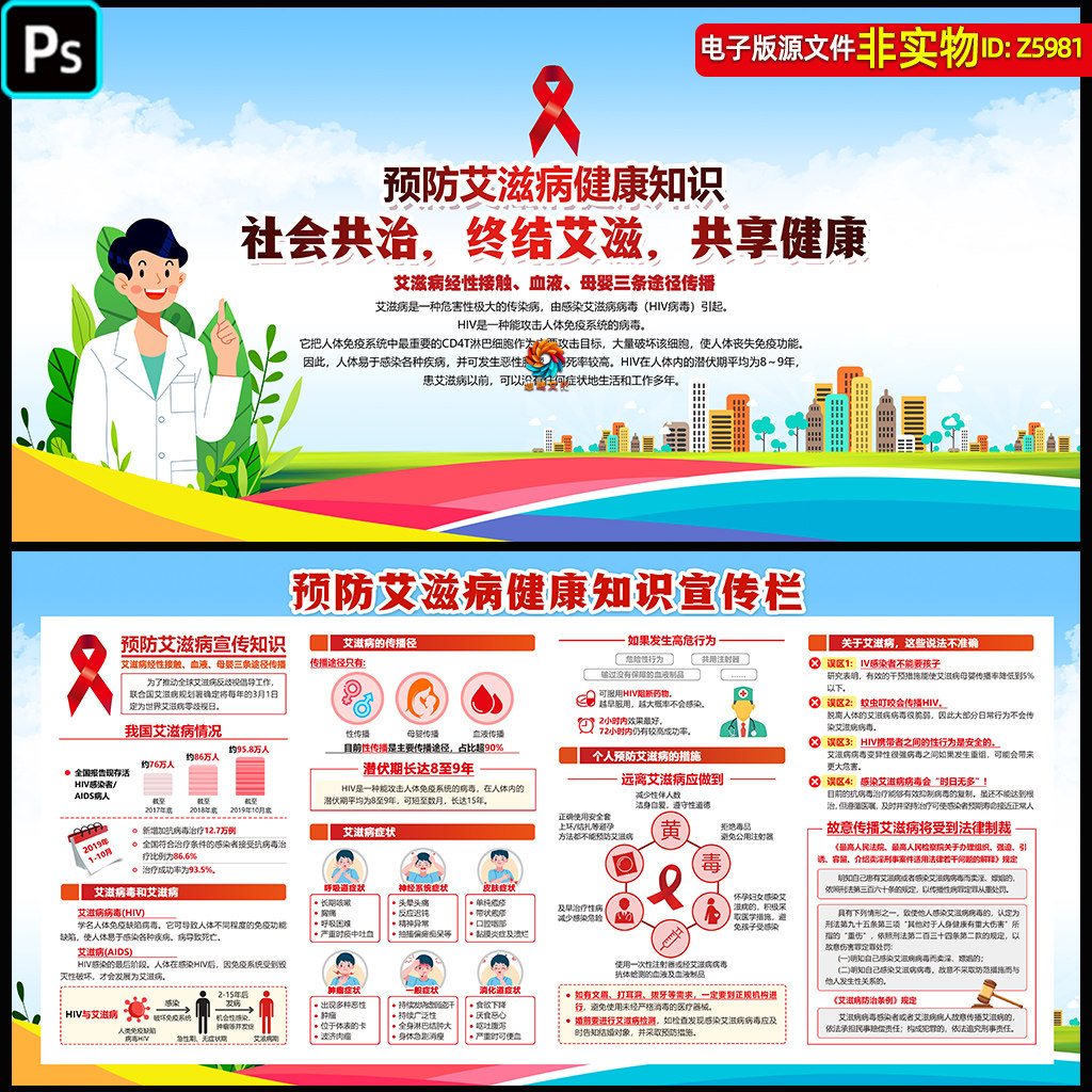 预防艾滋病健康知识展板宣传栏HIV病毒科普看板世界艾滋病日素材