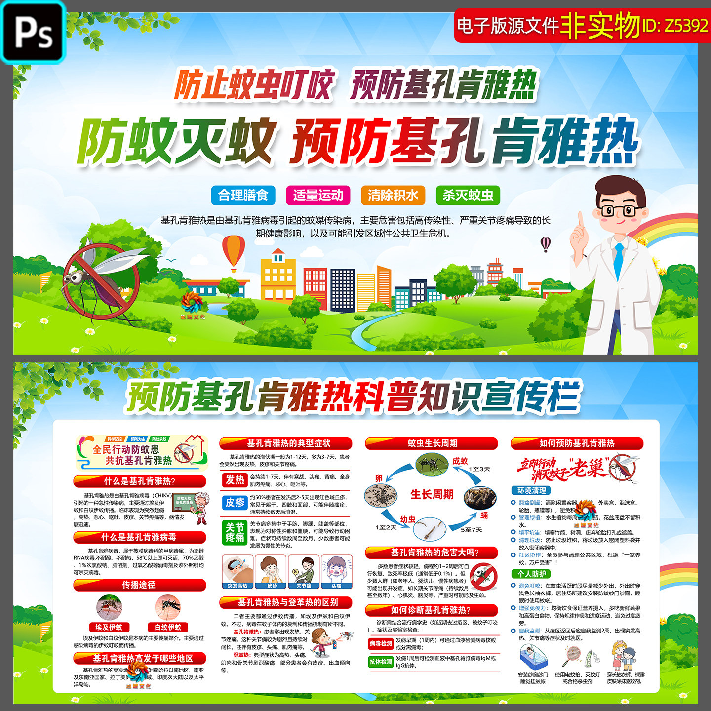 预防基孔肯雅热科普知识宣传栏展板防止蚊虫叮咬知识看板橱窗素材