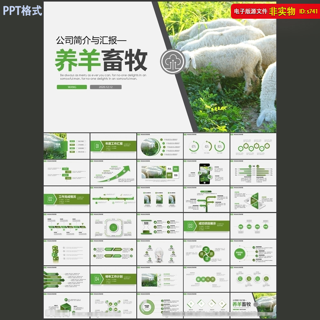 养羊畜牧养殖放羊PPT模板养牛场养殖业工作总结汇报画册PTT素材
