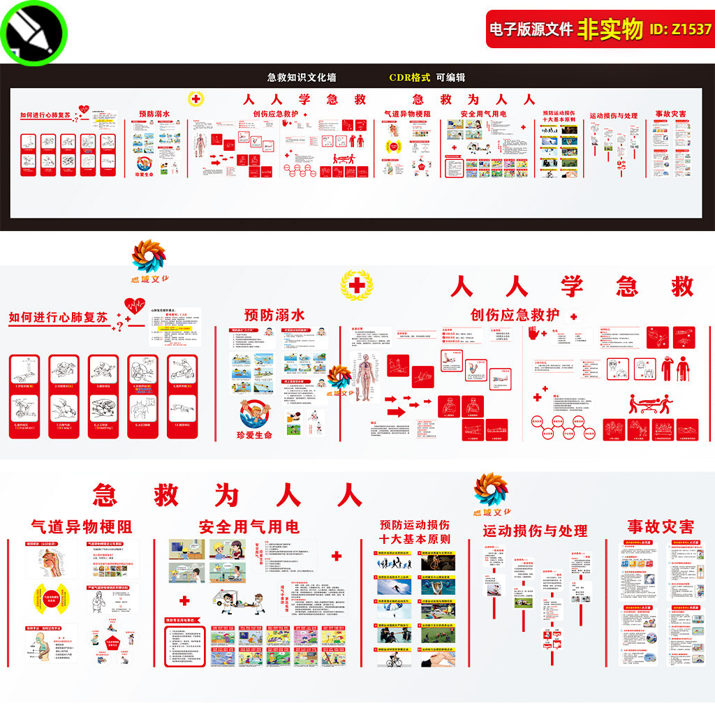 急救知识文化墙心肺复苏防溺水创伤应急救护红十字会展板CDR素材,商务/设计服务,设计素材/源文件,淘宝优惠券,粉丝福利购,淘宝优惠卷