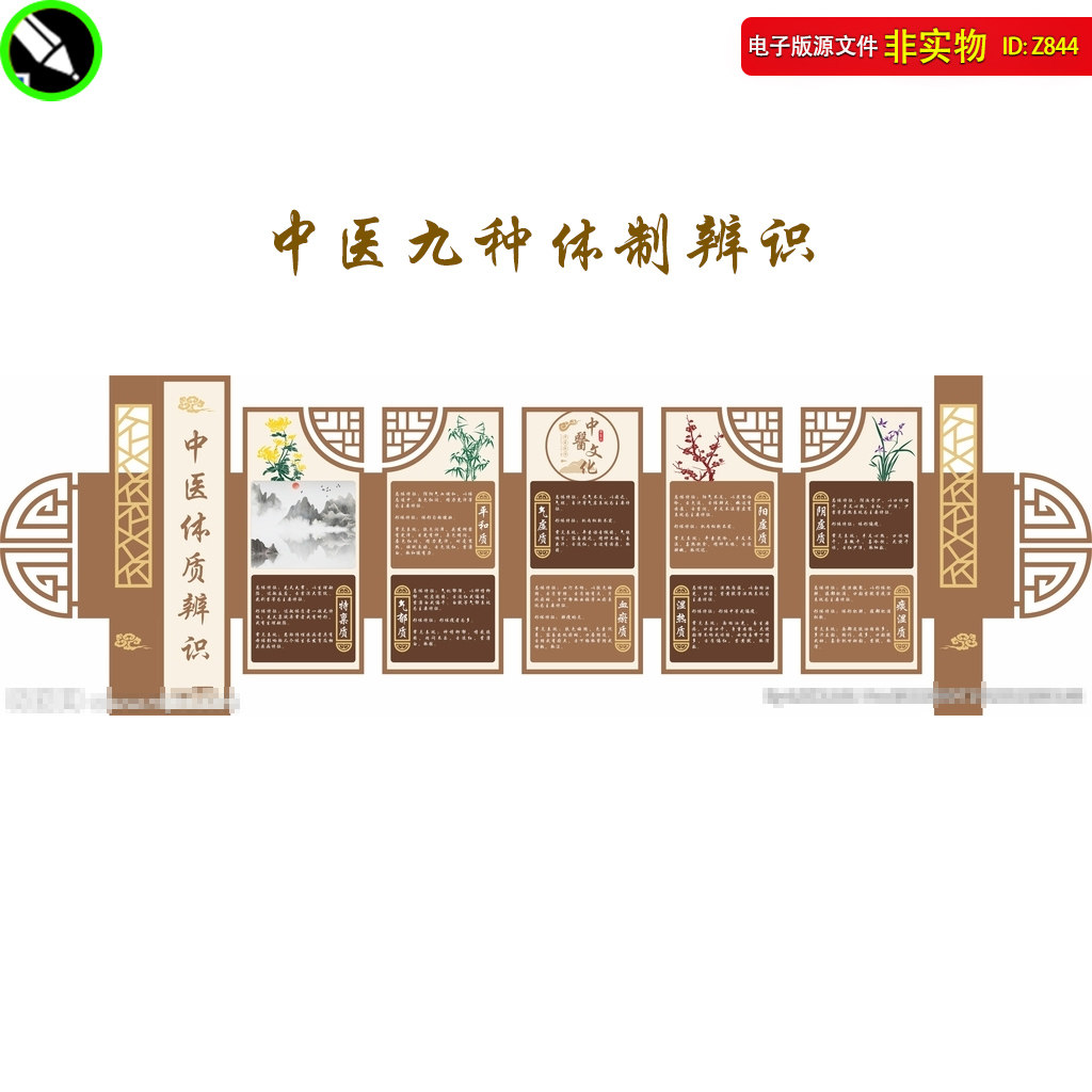 中医体质辨识文化墙中医传统文化中医养生展板形象墙CDR素材模板