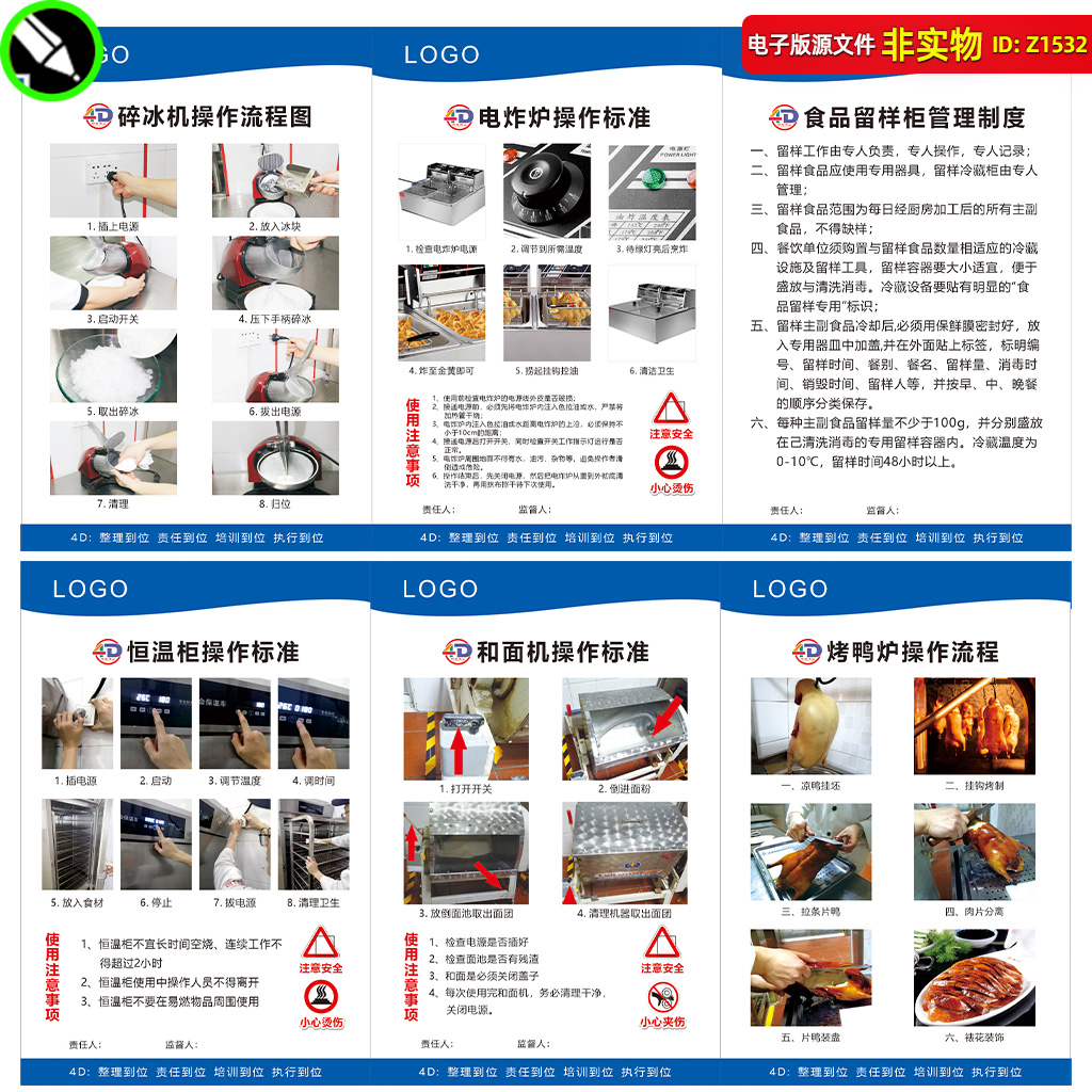 厨房设备操作标准4D管理碎冰机电炸炉恒温柜和面机烤鸭炉CDR素材
