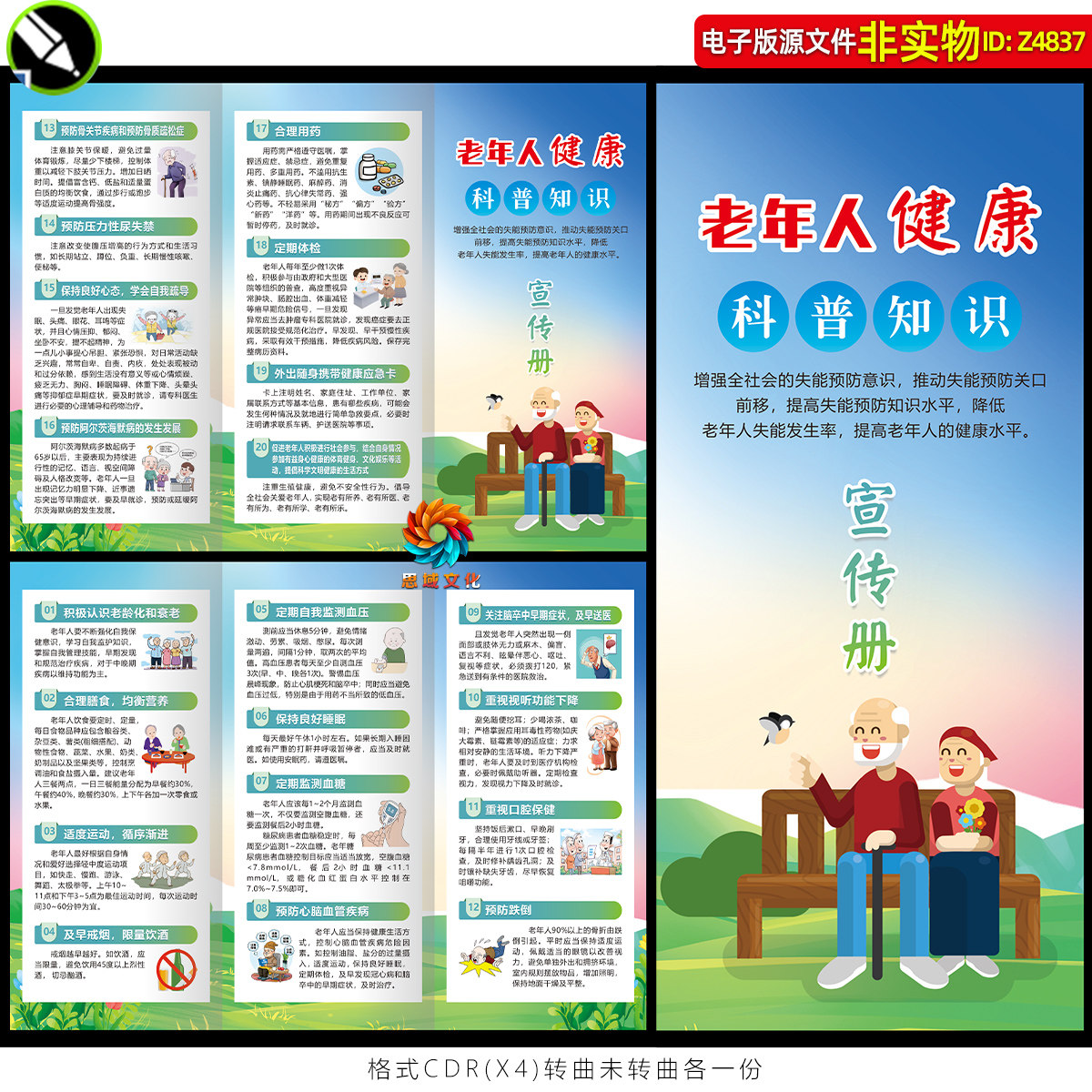 老年人健康科普知识三折页宣传手册中老年健康生活方式小册子素材