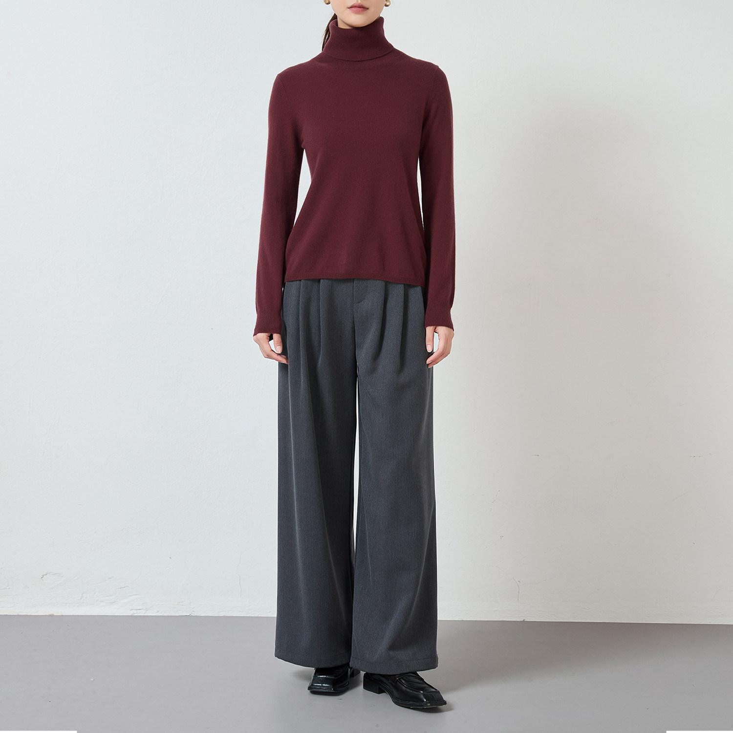 81hours知性通勤风高领100小山羊绒女长袖两翻领打底衫极简风