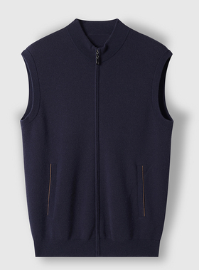 【100%精纺山羊绒】81HOURS纯羊绒马甲背心男士深蓝色拉链开衫