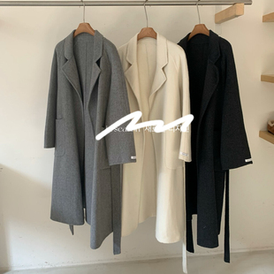 宽松显瘦长款 韩版 双面羊毛大衣秋冬新款 加厚毛呢外套 扣号链接