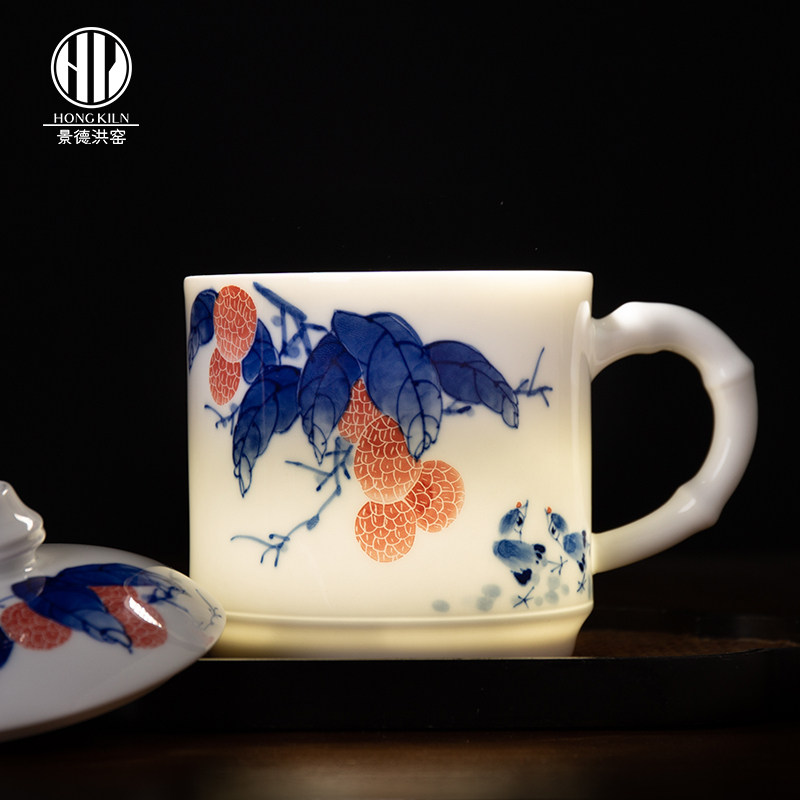 洪窑手绘青花釉下彩商务办公杯