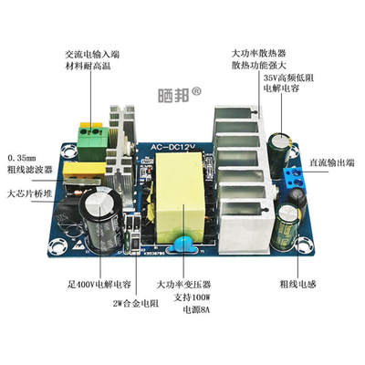 100W12V8A开关电源AC-DC隔离工业电源过流过压短路保护12V8A100W