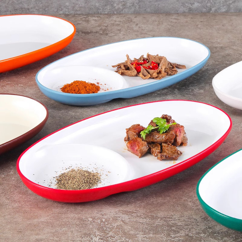 大米先生快餐盘连锁快餐店学校食堂分餐盘密胺树脂盘称重盘饺子盘