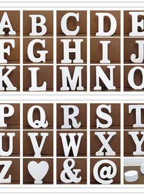 白色木质英文字母数字摆件家居婚庆装饰拍摄道具现货