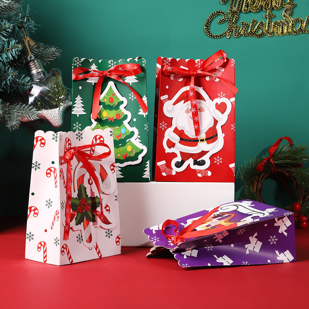 圣诞节礼品袋平安夜糖果纸袋圣诞老人蝴蝶结手提苹果盒圣诞纸袋